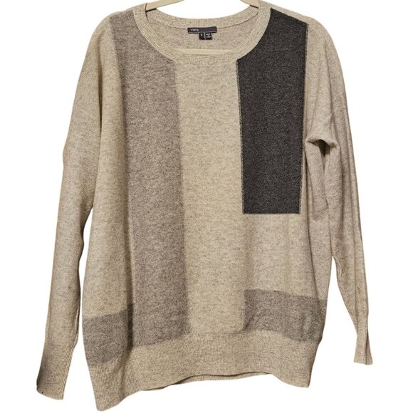 Vince Women's Colorblock Cashmere Sweater S Gray/Beige/Charcoal 100% Cashmere - Picture 1 of 7